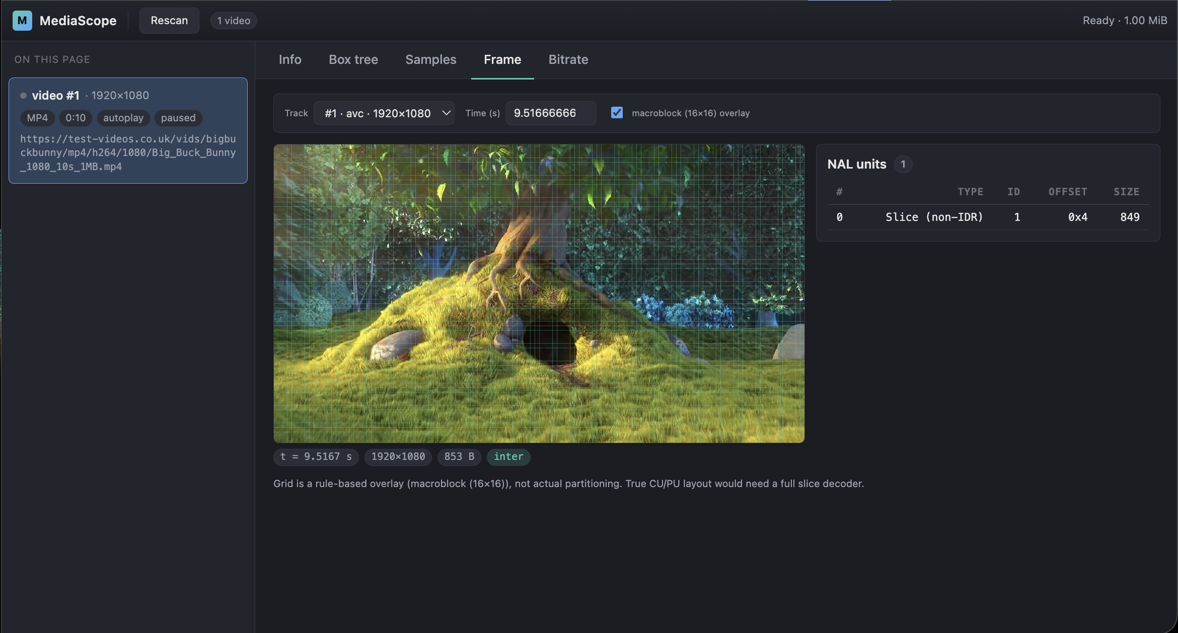 MediaScope decoded frame inspector